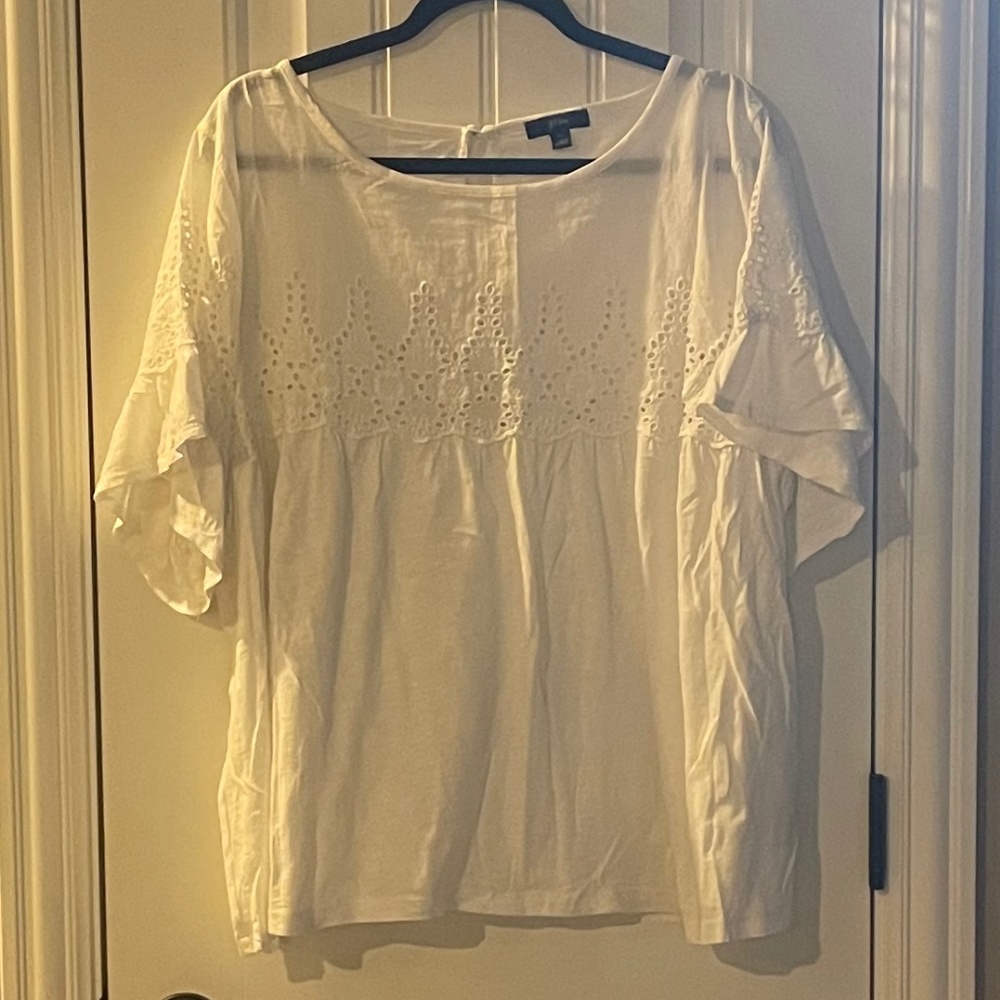 White Eyelet Detail Tee; J. Crew; Plus Size 3X